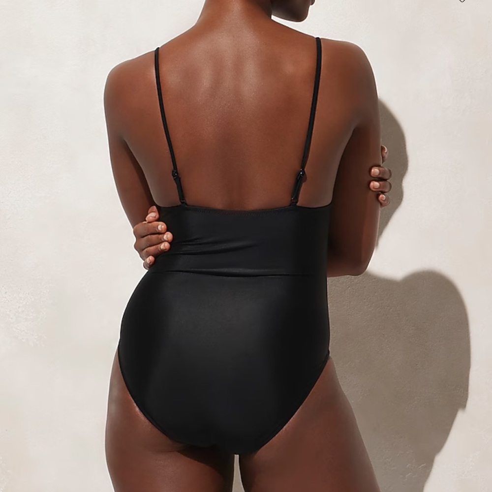 NEW J. CREW Long-torso ruched plunge one-piece swimsuit in Black Size‎ 14 - Picture 2 of 7